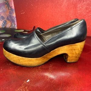 Black Leather Coclico Wooden Heel Clog Size 9.5